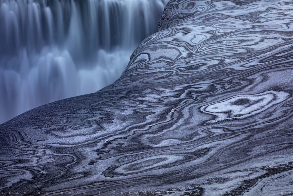 Dettifoss and snow patterns in Iceland.