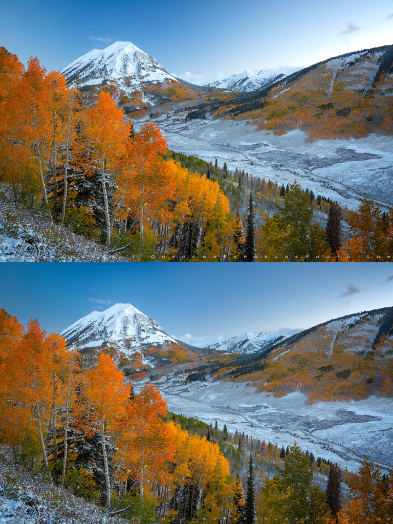 Before and after smoothing out wide angle sky polarization.