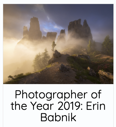 Erin Babnik Named Photographer of the Year in 2019 by Capture Landscapes